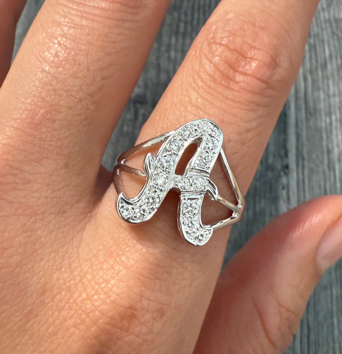 Diamond and 14K Gold Initial A Ring