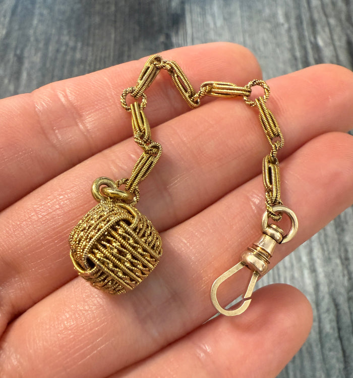 Antique 14K Gold Knot Ball Watch Fob, Pendant