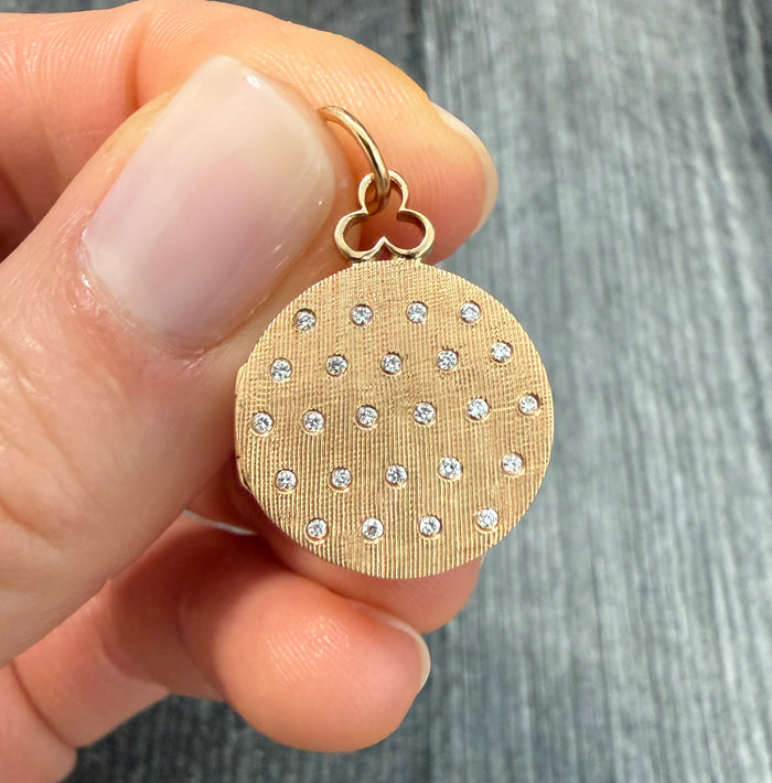 Diamond and 18K Rose Gold Round Locket Charm