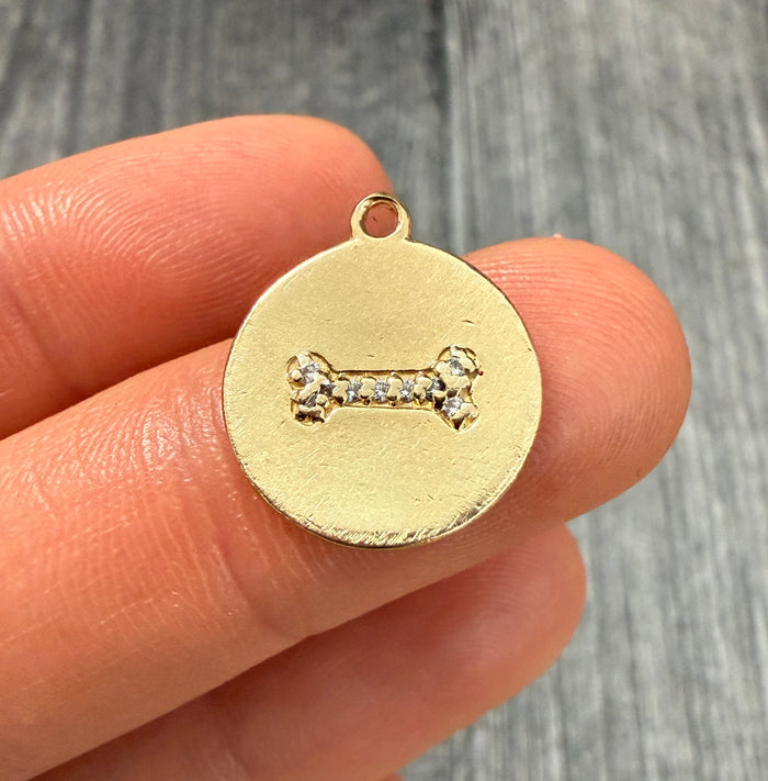 Diamond and 14K Gold Dog Bone Disc Charm