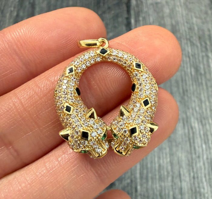 Double Headed Panther Pendant in 18K Gold