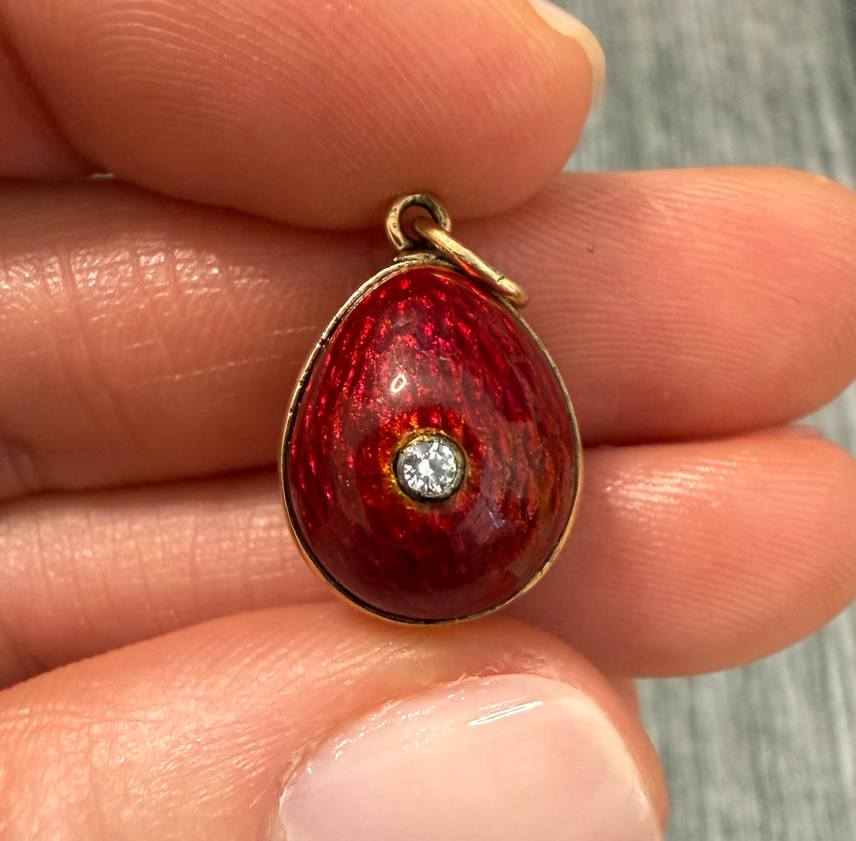 Red Enamel and 14K Gold Egg Charm (S)