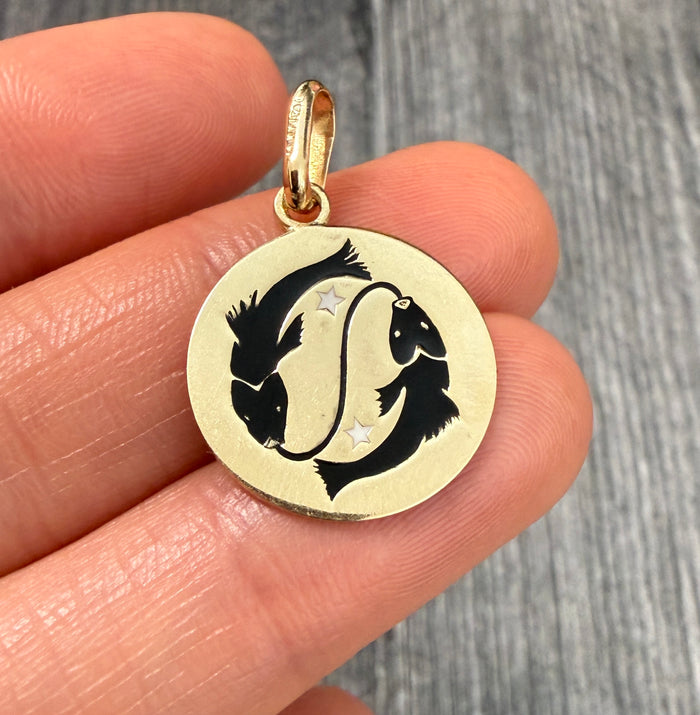 Enamel and 14K Gold Pisces Zodiac Charm