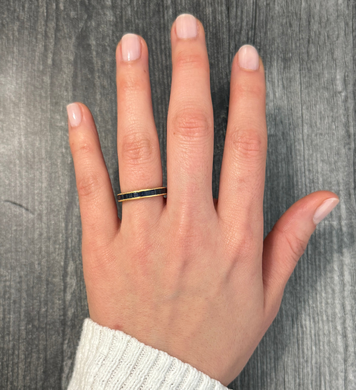 Sapphire and 18K Gold Chased Eternity Band, Size 7