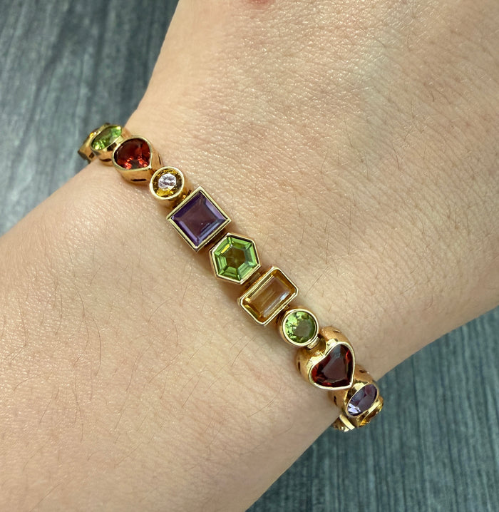 Multicolor Fancy-Shape Colored Gemstone Line Bracelet