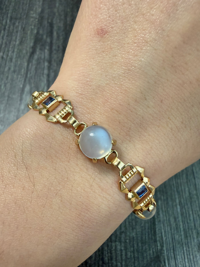 1950s Retro Moonstone and Sapphire Bracelet