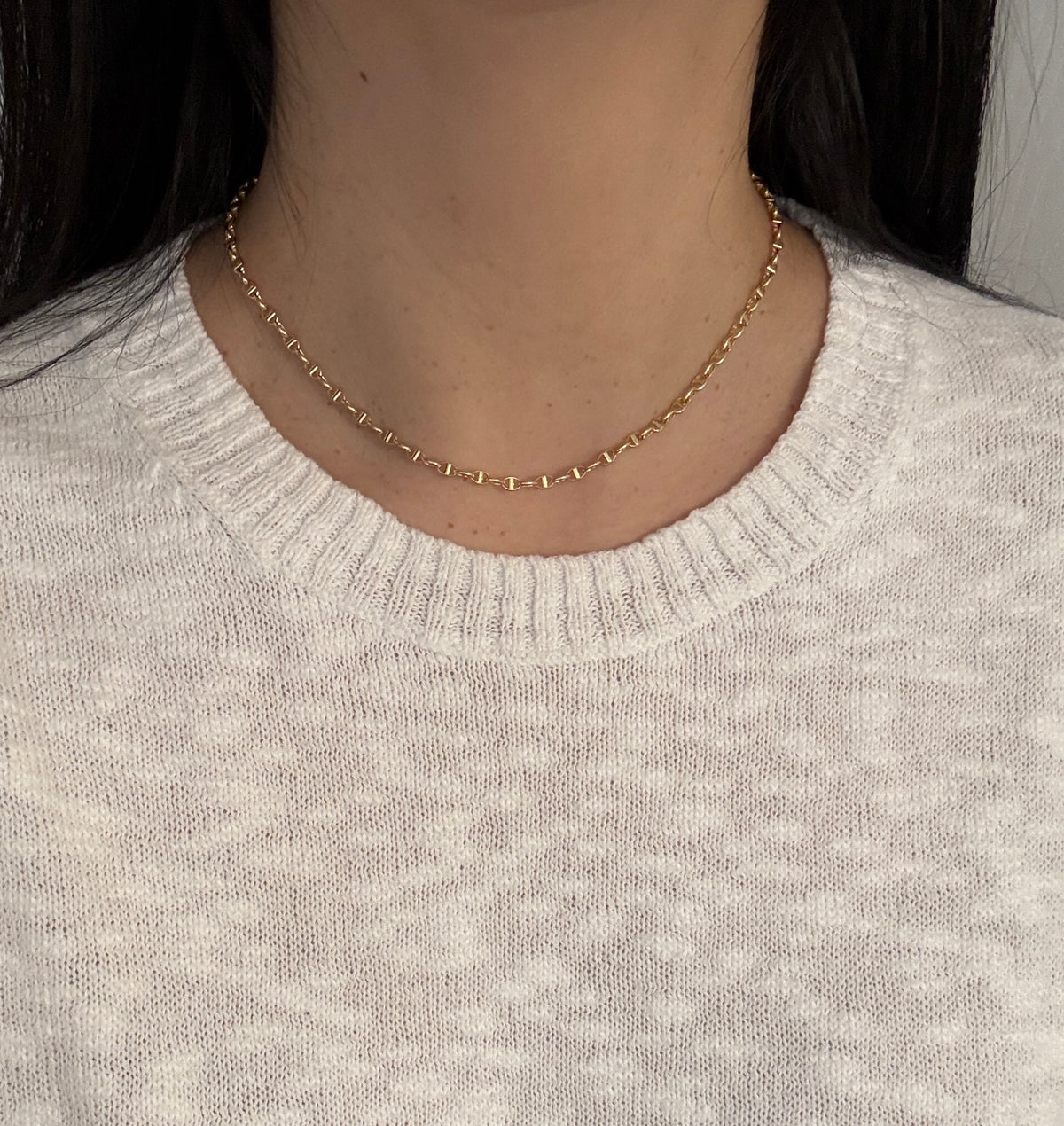 18K Gold Mariner Link Chain, 16" Long