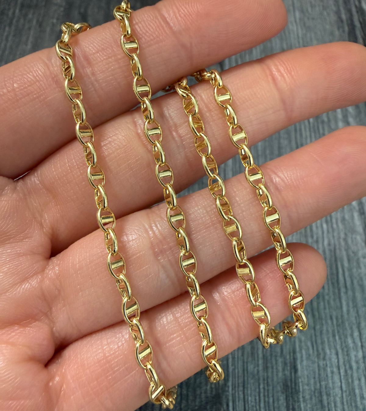 18K Gold Mariner Link Chain, 16" Long