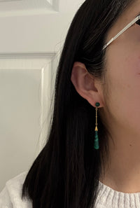 Vintage Malachite and 14K Gold Long Dangling Earrings (S)