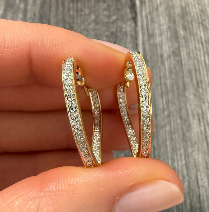 Inside Out Diamond Witch's Heart Shaped Hoop Earrings