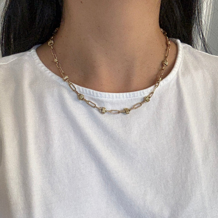Fancy 14K Gold Paperclip and Knot Link Chain, 18" Long