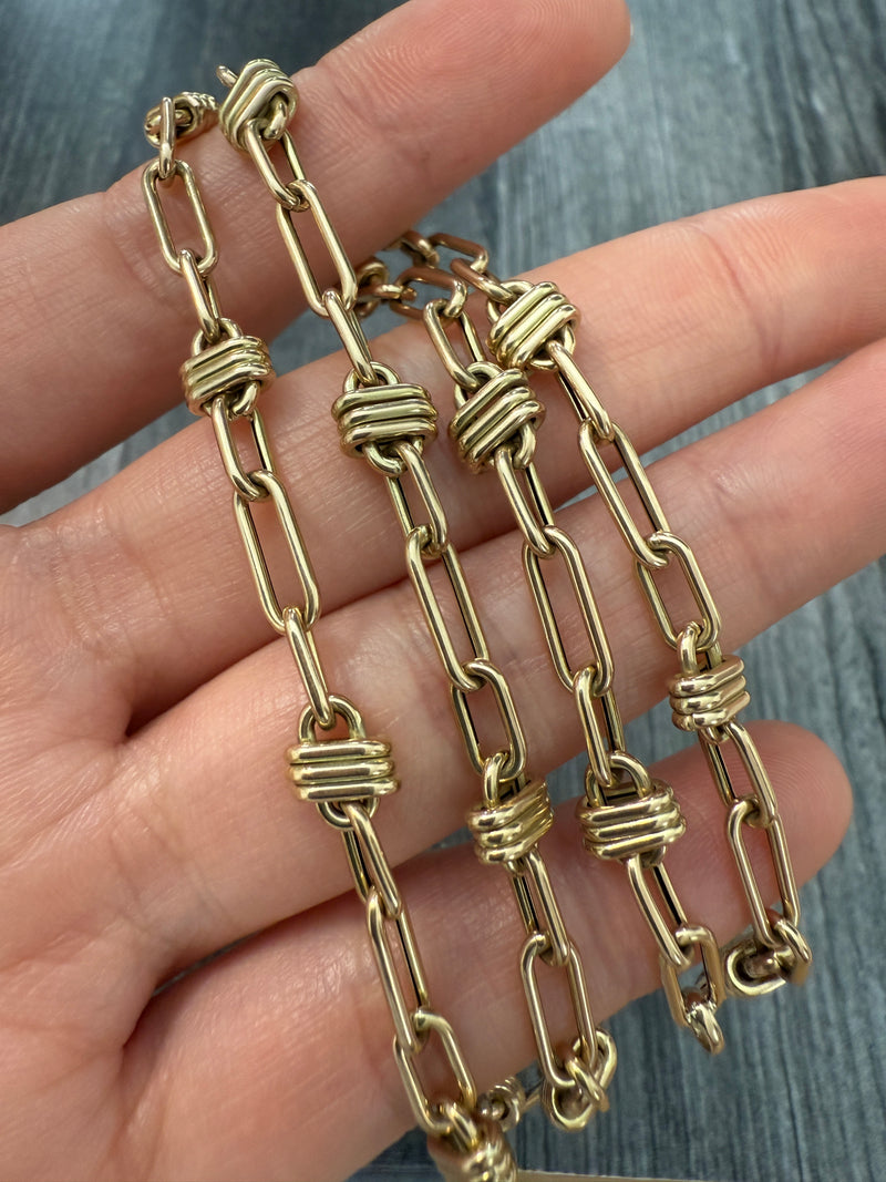 Fancy 14K Gold Paperclip and Knot Link Chain, 18" Long