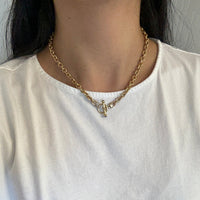 Vintage 14K Gold Oval Link Toggle Necklace, 17.75" Long