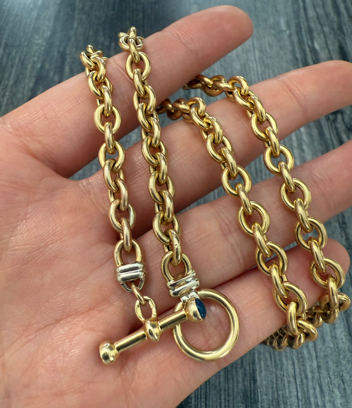 Vintage 14K Gold Oval Link Toggle Necklace, 17.75" Long