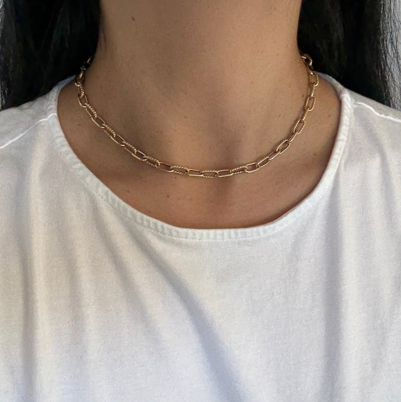 Alternating Paperclip Twist 14K Gold Chain, 16" Long