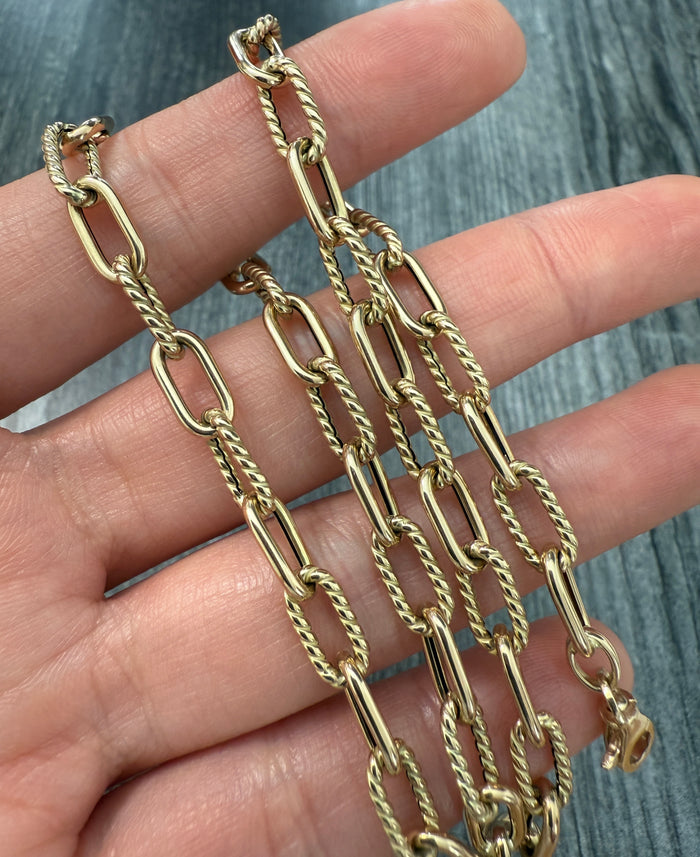 Alternating Paperclip Twist 14K Gold Chain, 16" Long
