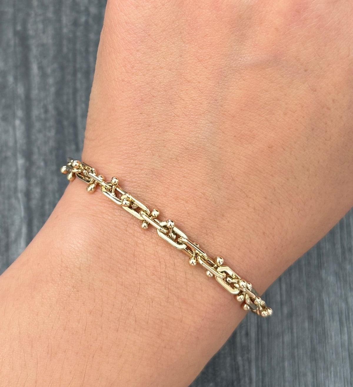 Paperclip and Ball Fidget Style 14K Gold Bracelet, 7.25" Long