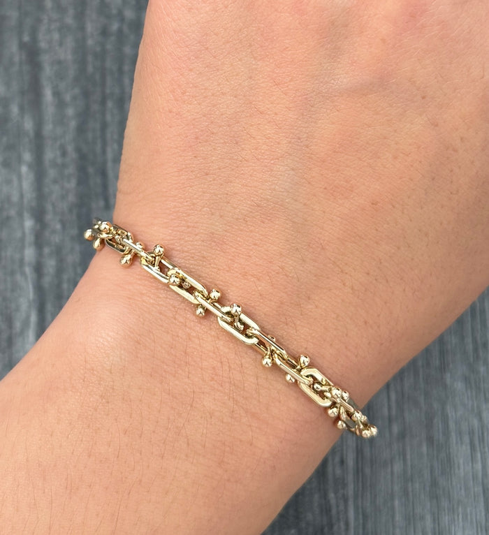 Paperclip and Ball Fidget Style 14K Gold Bracelet, 7.25" Long