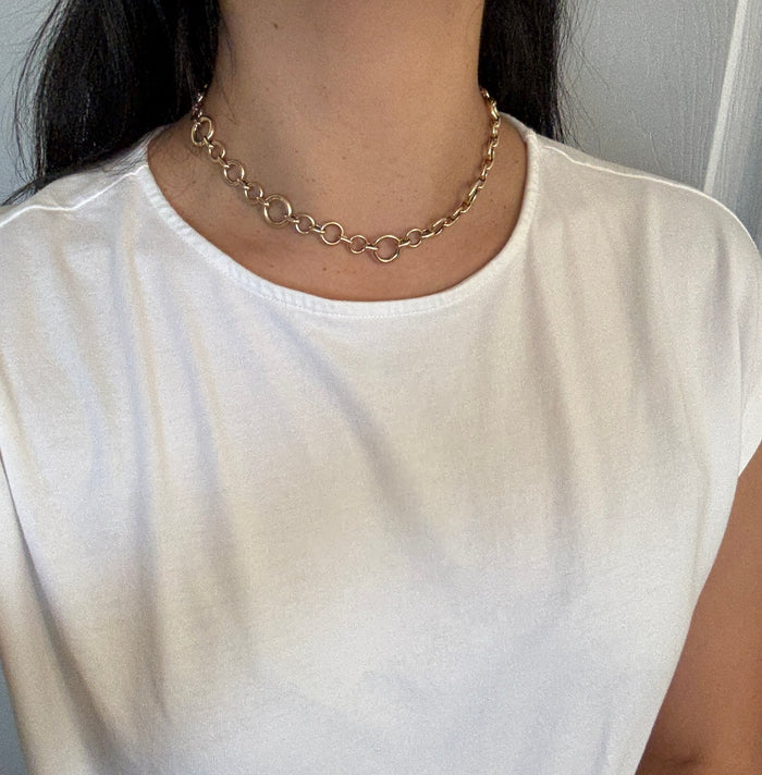 Circular Link 14K Gold Necklace, 16" Long