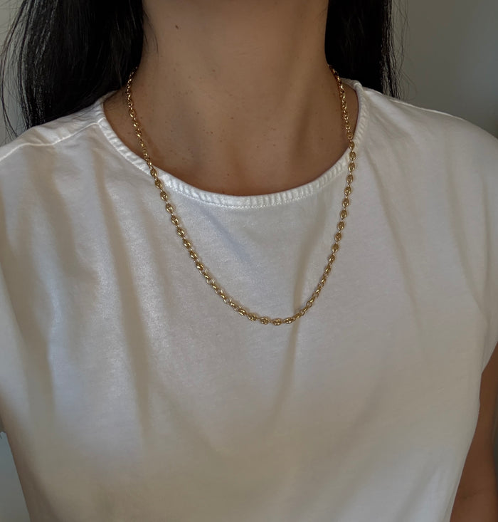 Vintage 14K Puffy Mariner Link Necklace, 22.25" Long