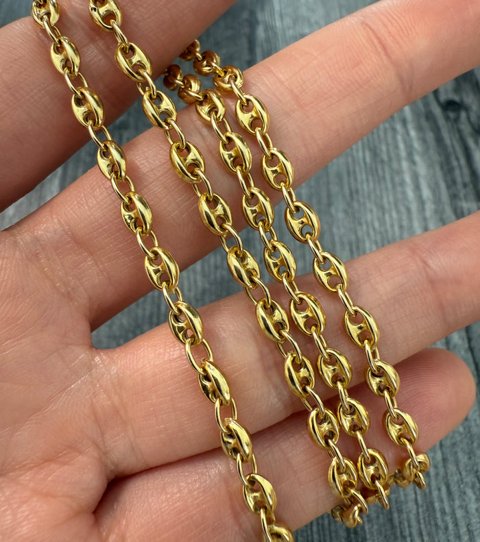 Vintage 14K Puffy Mariner Link Necklace, 22.25" Long