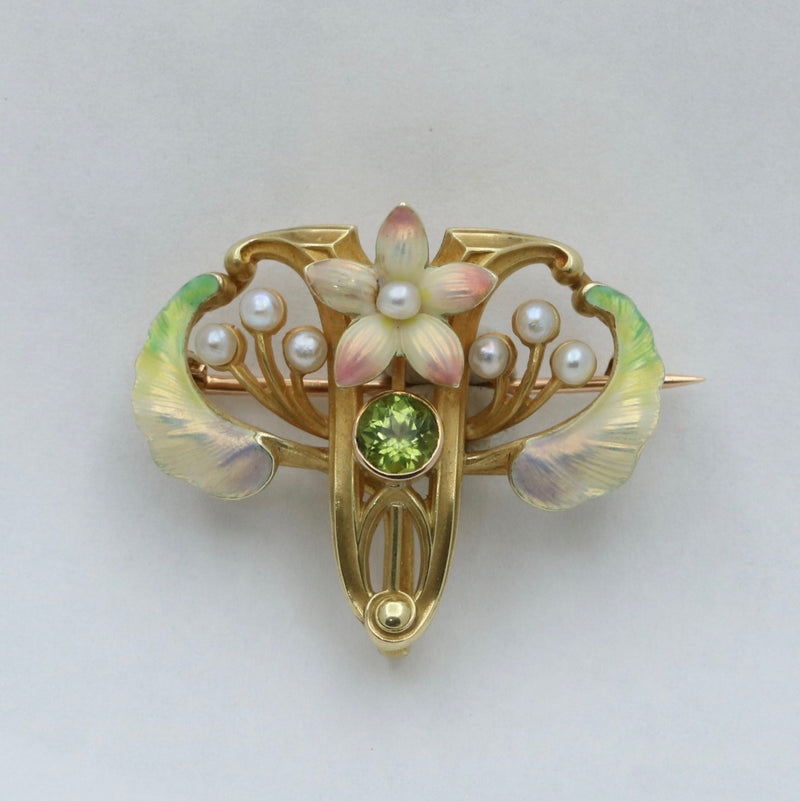 Art Nouveau Whiteside & Blank Iridescent Enamel Flower Pin