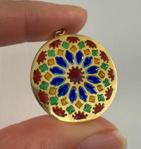 Vintage French Stained Glass Plique a Jour 18K Gold Pendant