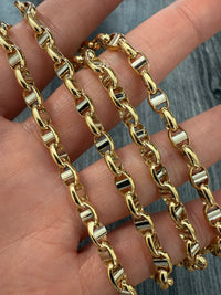Vintage 18K Bicolor Gold Puffy Mariner Chain, 27.75" Long