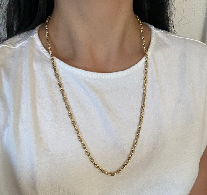 Vintage 18K Bicolor Gold Puffy Mariner Chain, 27.75" Long