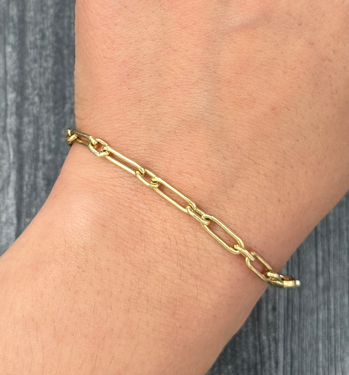 Solid 14K Gold Paperclip Bracelet, 7.5" Long