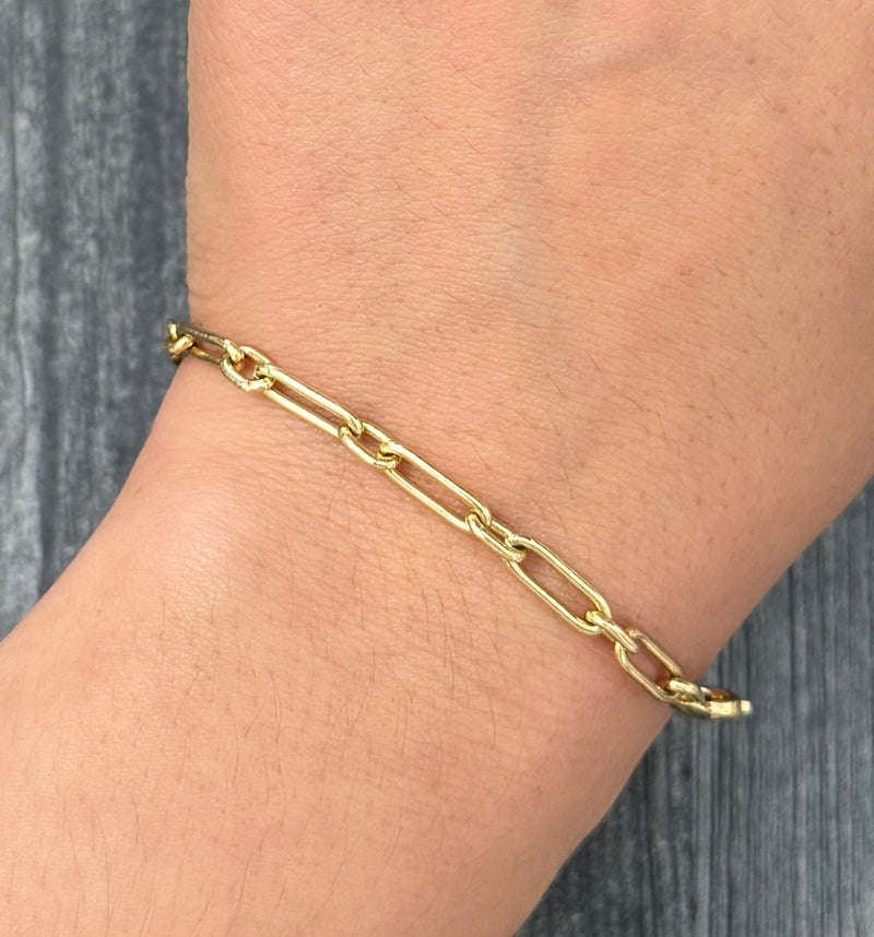 Solid 14K Gold Paperclip Bracelet, 7.5" Long