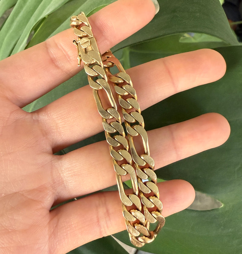 Vintage 14K Gold Figaro Link Bracelet, 8.25” Long