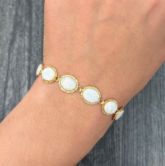 Opal and 14K Gold Bracelet, 7" Long