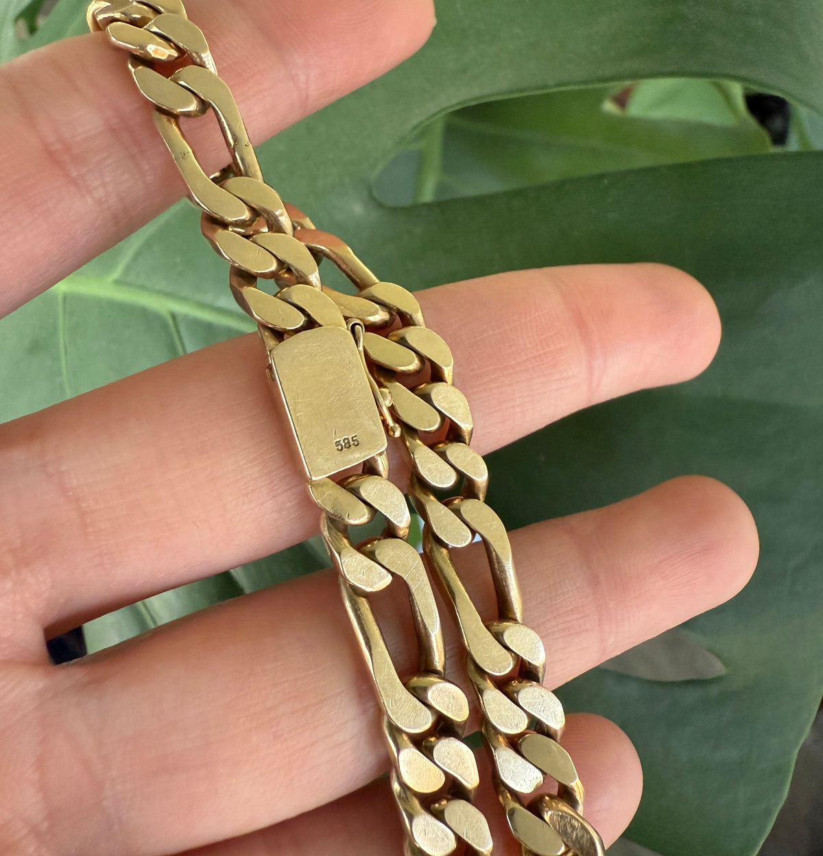 Vintage 14K Gold Figaro Link Bracelet, 8.25” Long
