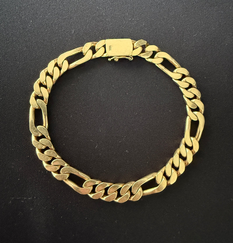 Vintage 14K Gold Figaro Link Bracelet, 8.25” Long