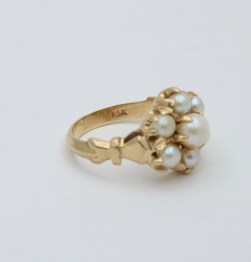 Victorian Revival Pearl Cluster 14K Gold Ring