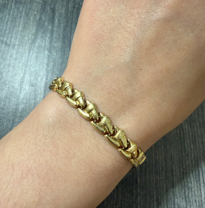 14K Gold Braided Link Bracelet, 7.25" Long