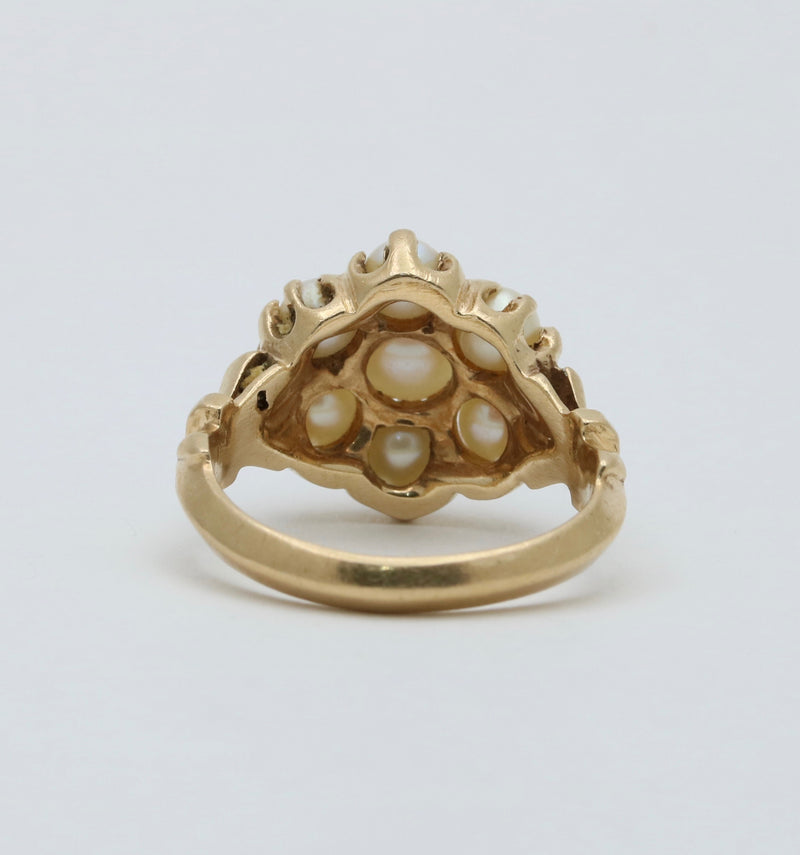 Victorian Revival Pearl Cluster 14K Gold Ring