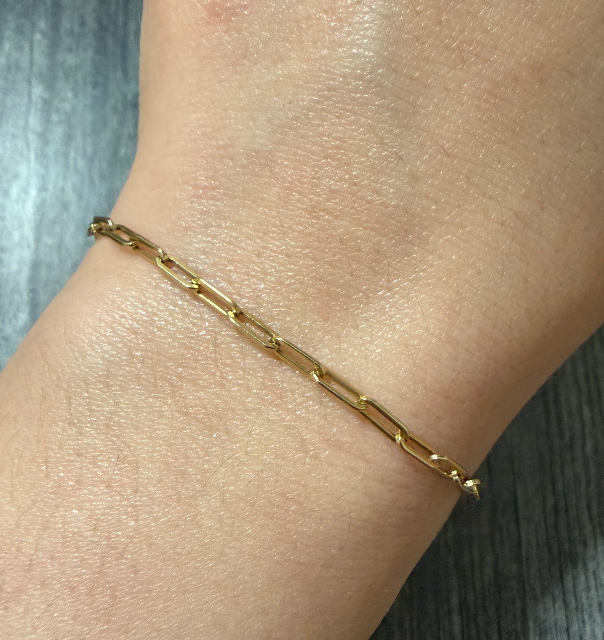 Simple 14K Gold Paperclip Bracelet, 7.2" Long