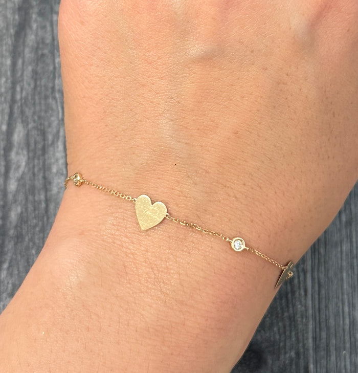 Diamond and 14K Gold Heart Bracelet, 6-7" Long