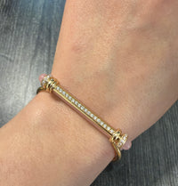 Elongated Rose Quartz Bar and Diamond Bangle in 14K Gold