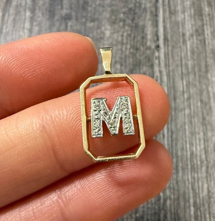 Diamond and 14K Gold Framed Initial "M" Charm