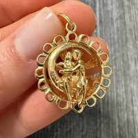 Romantic Kissing Couple Sitting on the Moon in a 14K Gold Charm