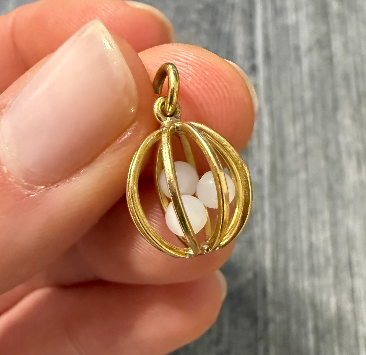 Vintage 14K Gold Caged Ball Charm with Shaker Beads