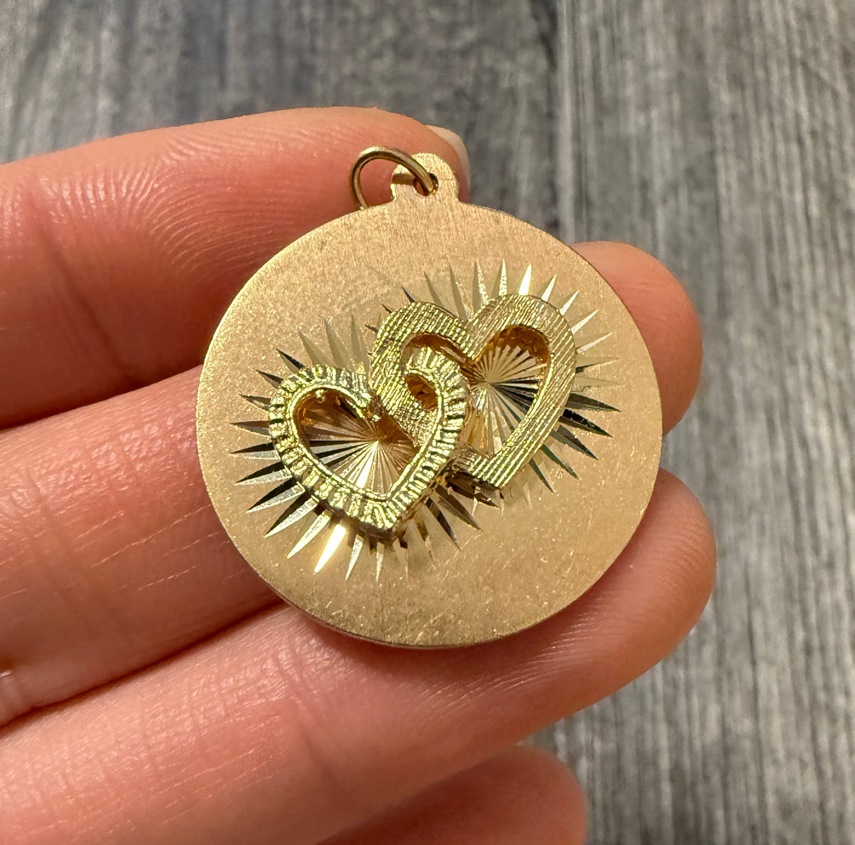 Vintage 14K Gold Charm of Interlocked Hearts