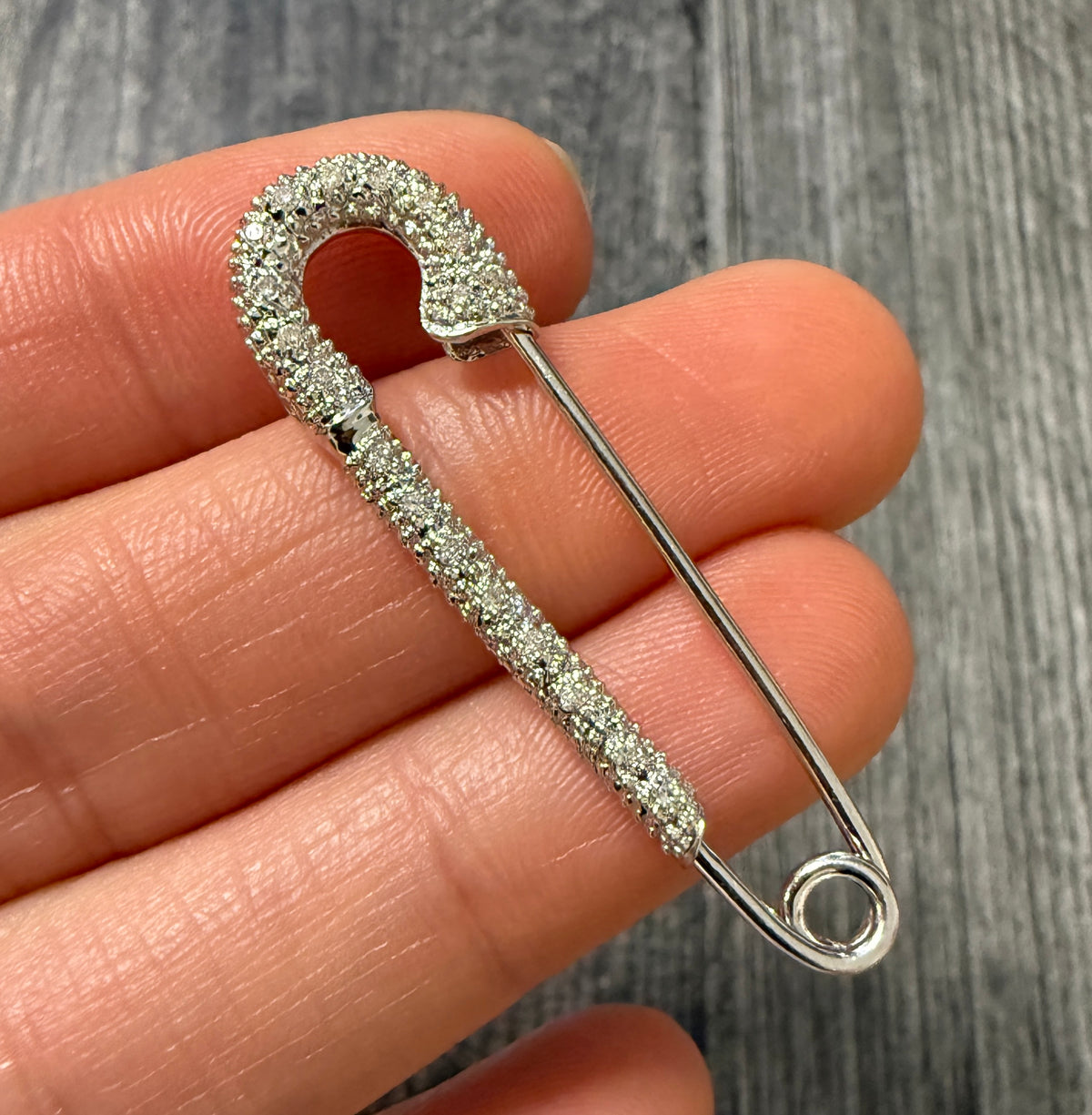 Diamond and 14K White Gold Safety Pin