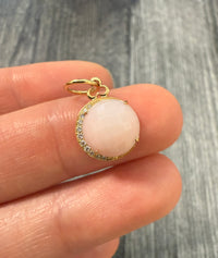 Faceted Pink Opal and Diamond 18K Gold Crescent Moon Charm