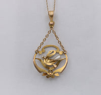 Art Nouveau 14K Yellow Gold Pearl Swan Pendant
