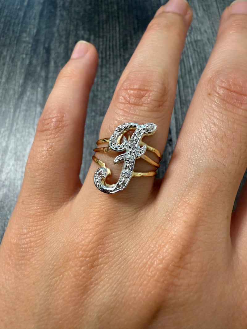 Diamond Initial "F" 14K Gold Ring