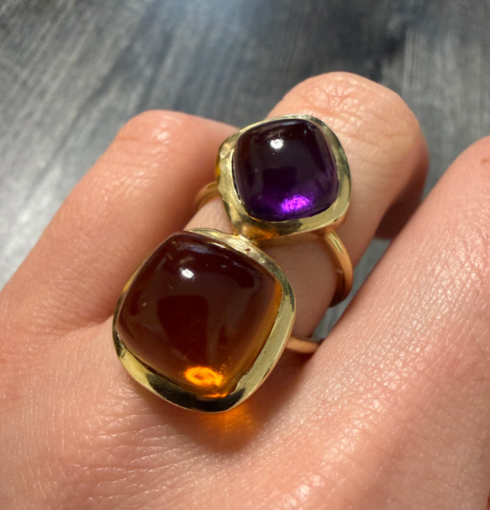 Custom Stacked Citrine and Amethyst Statement Ring
